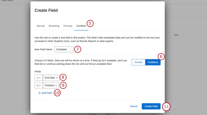 a combine variable set to coalesce. two fields are selected; recipient first name and recipient last name