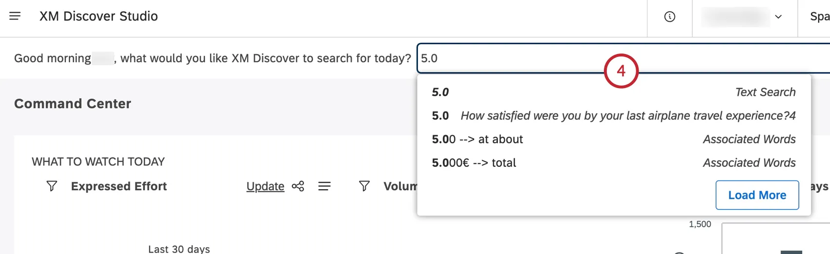 Seleccione una de las sugerencias de búsqueda de XM Discover en el menú o presione Entrar para ejecutar una búsqueda de texto en su consulta actual.