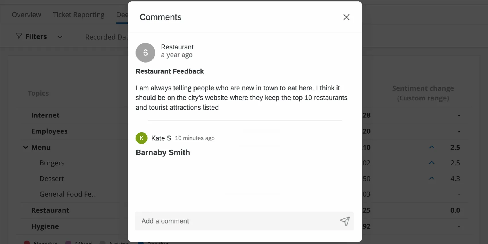 La ventana de comentarios en el Tablero muestra en qué fue etiquetado Barnaby