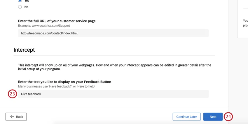 Paramètres des intercepts
