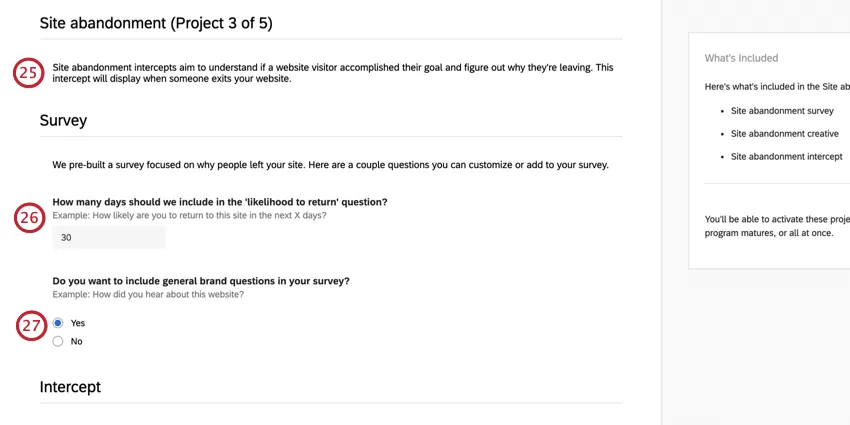 Configuración de la encuesta del proyecto de abandono del sitio