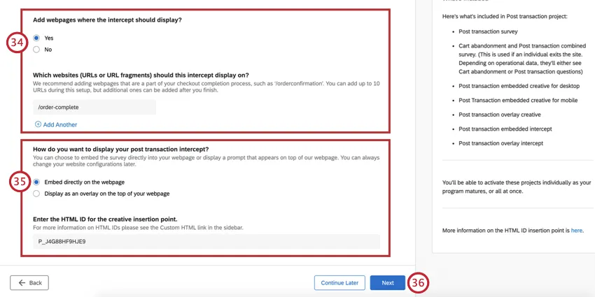 Configurações do interceptor