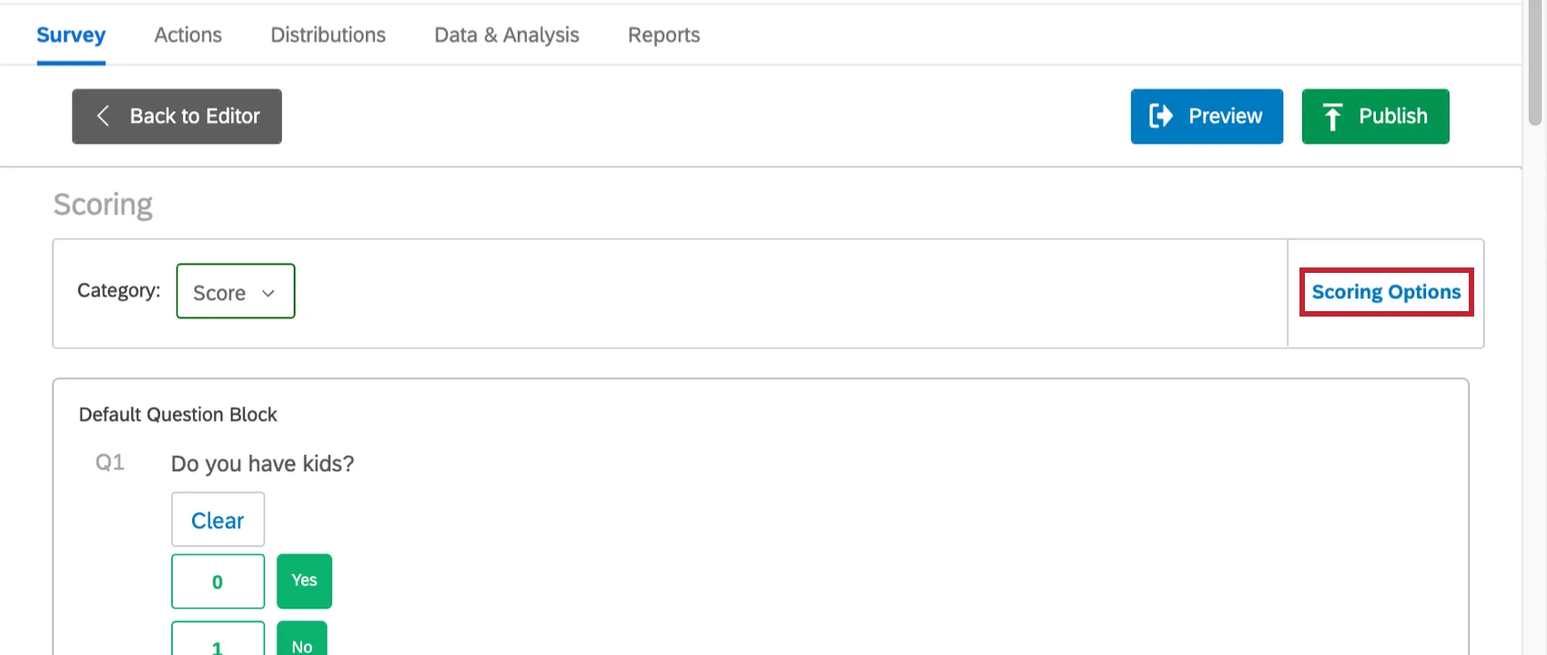 Opciones de Puntuación en el menú de puntuación