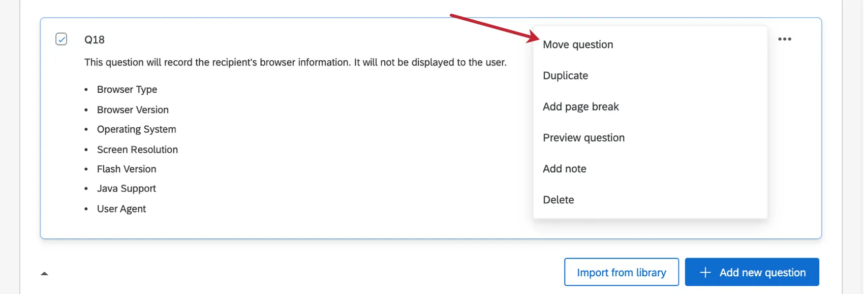 Options for moving a question