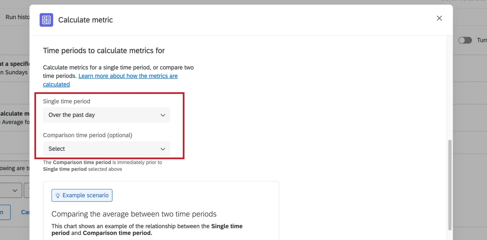 image of calculate metric task setup, the step where you define time periods