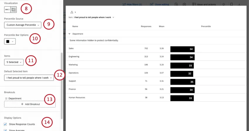 configurar um widget comparação percentis para que ele mostre os dados