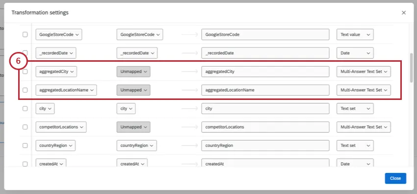 aggregated field mappings