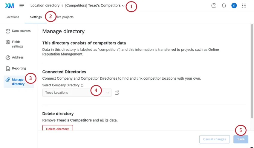 in manage directory tab of a location directory