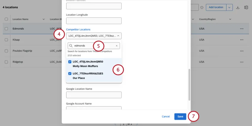 new window opens where you select competitors from a drop down menu