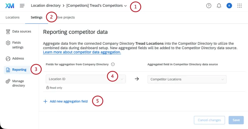 Opening reporting tab of location directory settings