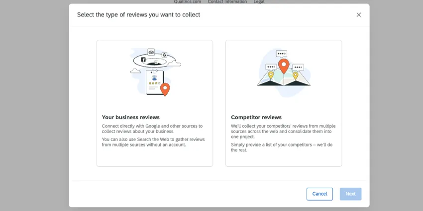 select the type of reviews you want to select: your business reviews, competitor reviews