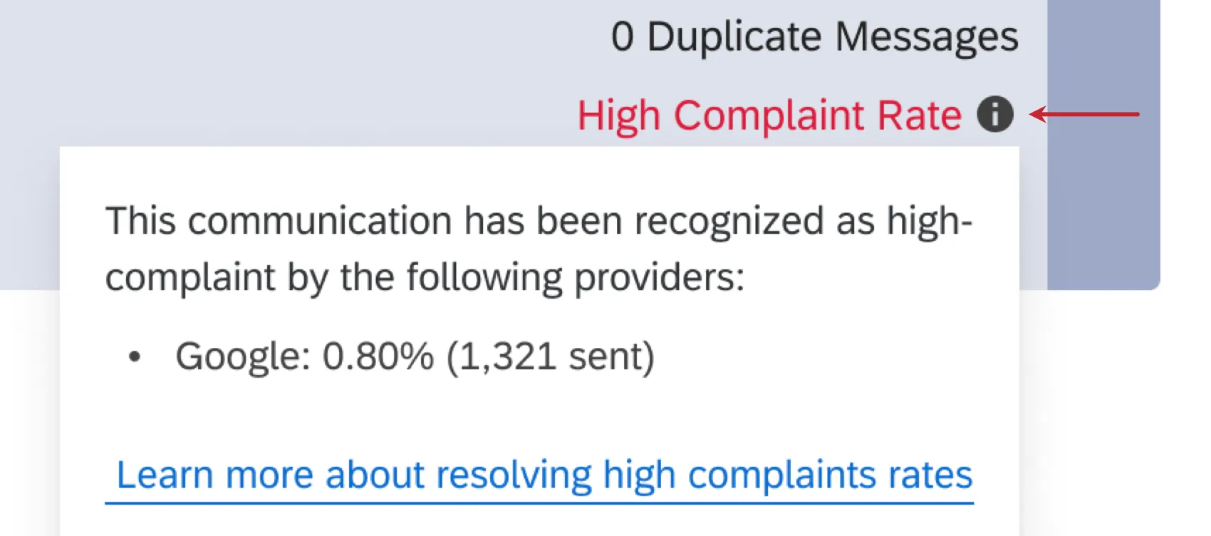 information icon that displays more information about complaint rates for specific providers