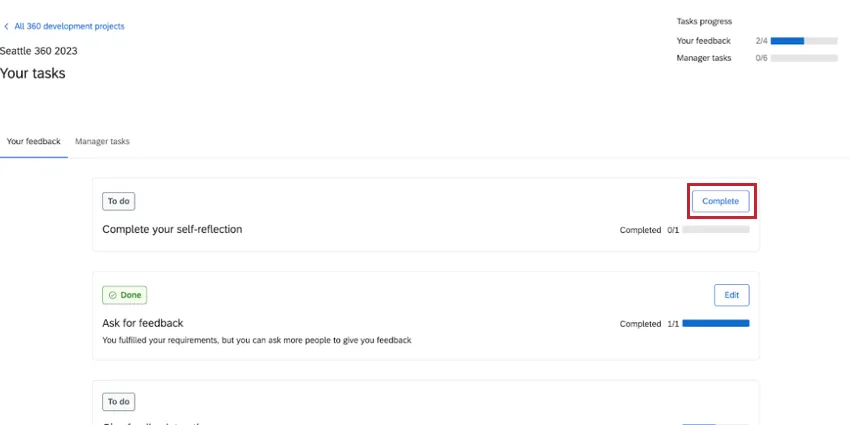 el botón completo para completar la autoevaluación