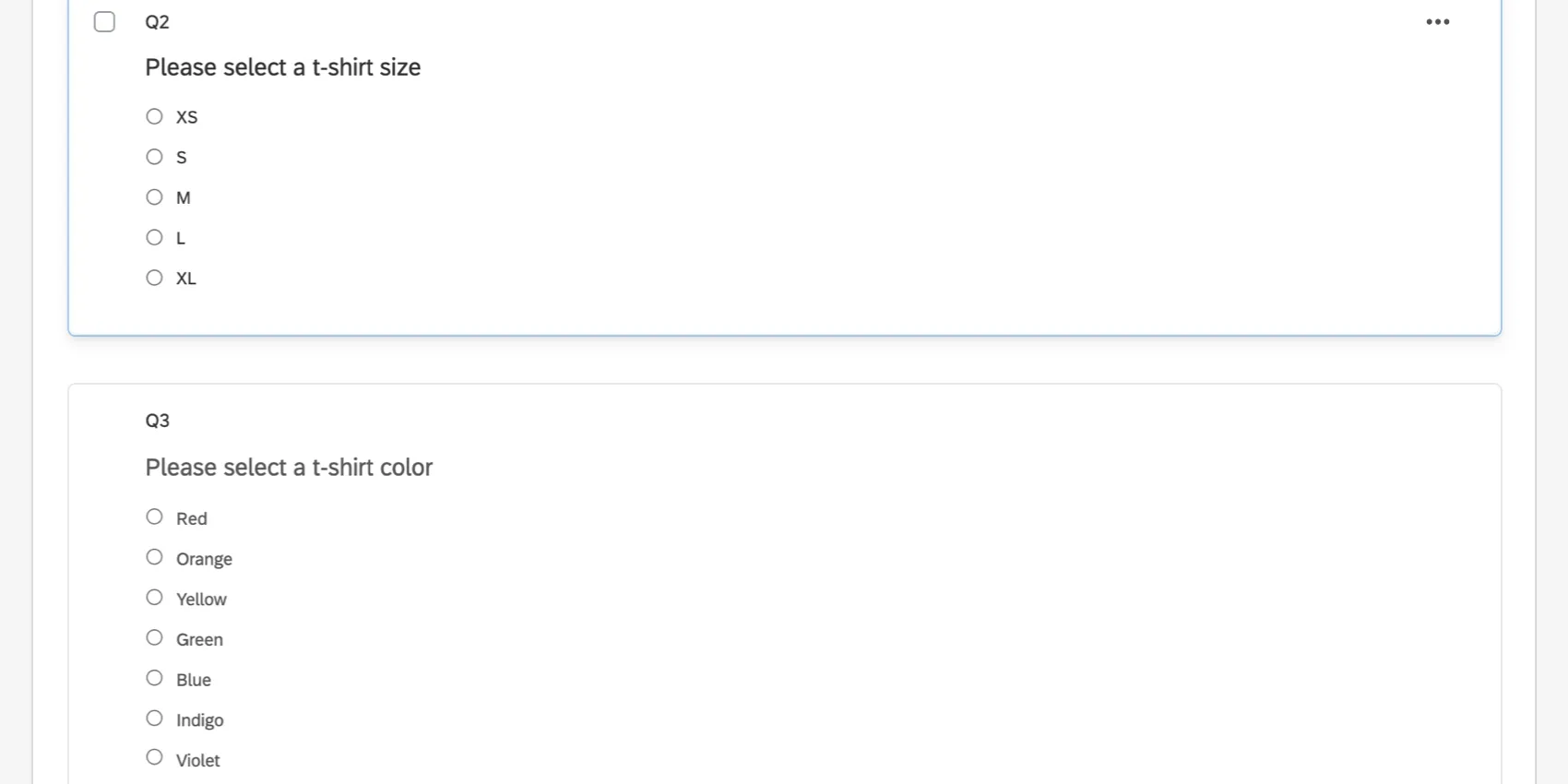 two questions in the survey editor