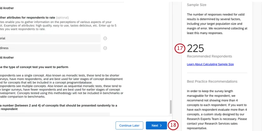Image of the last steps - the recommended sample size is in a sidebar and not in the main steps