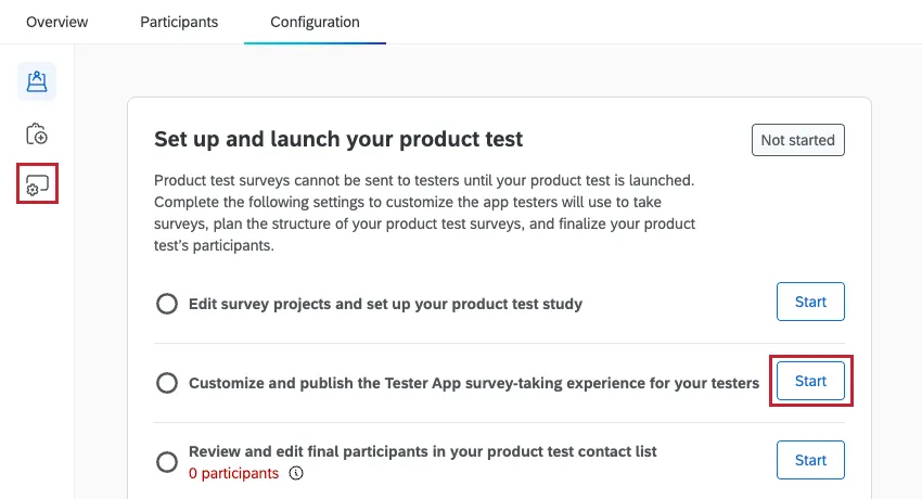 dove è possibile accedere alla configurazione dellapplicazione del tester