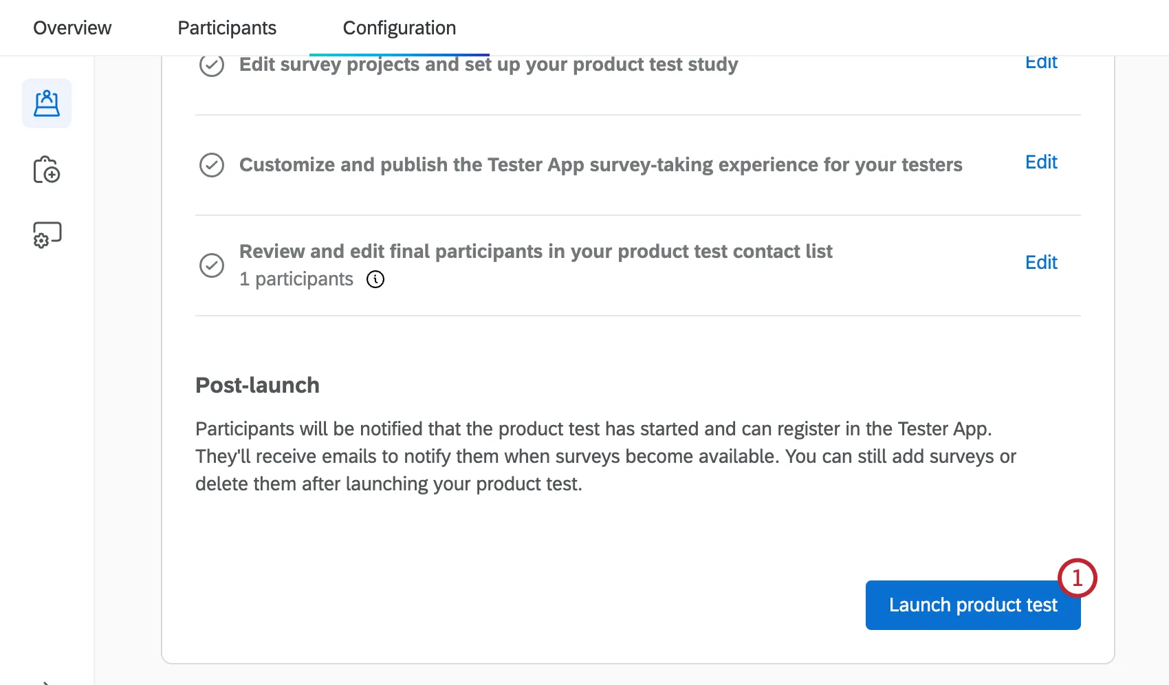 Lancer le bouton de test du produit