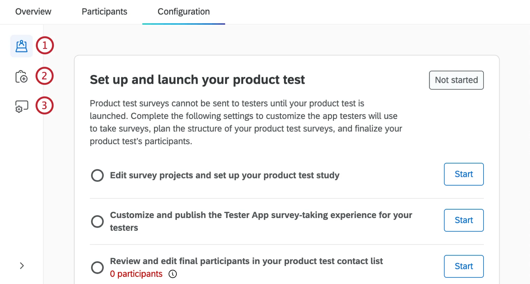 subsecciones dentro de la pestaña de configuración