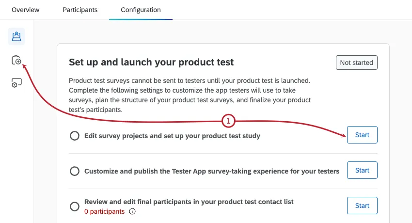 schaltfläche für den Zugriff auf die Produkttest-Einrichtung