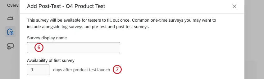 fields to enter the survey display name and availability