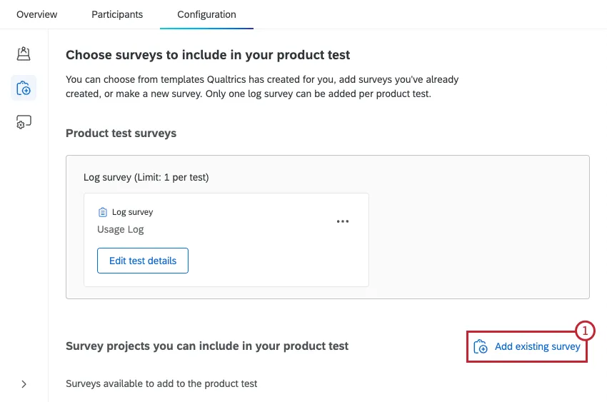 schaltfläche, um eine bestehende Umfrage hinzuzufügen, damit sie für den Produkttest verfügbar ist