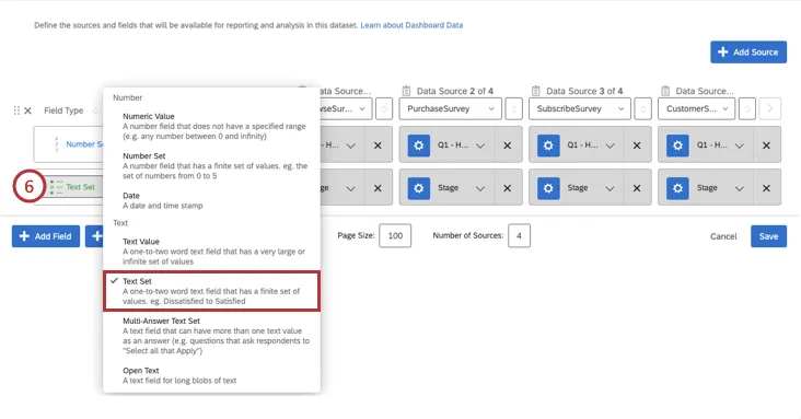 Stage field is set to the Text Set field type