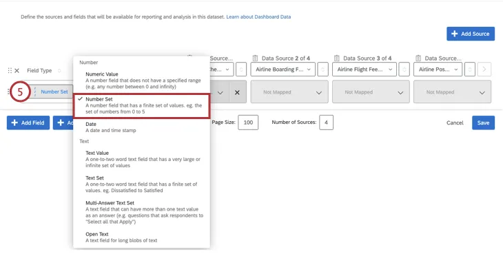 結果データのフィールドタイプとして「Number Set」が選択されている。