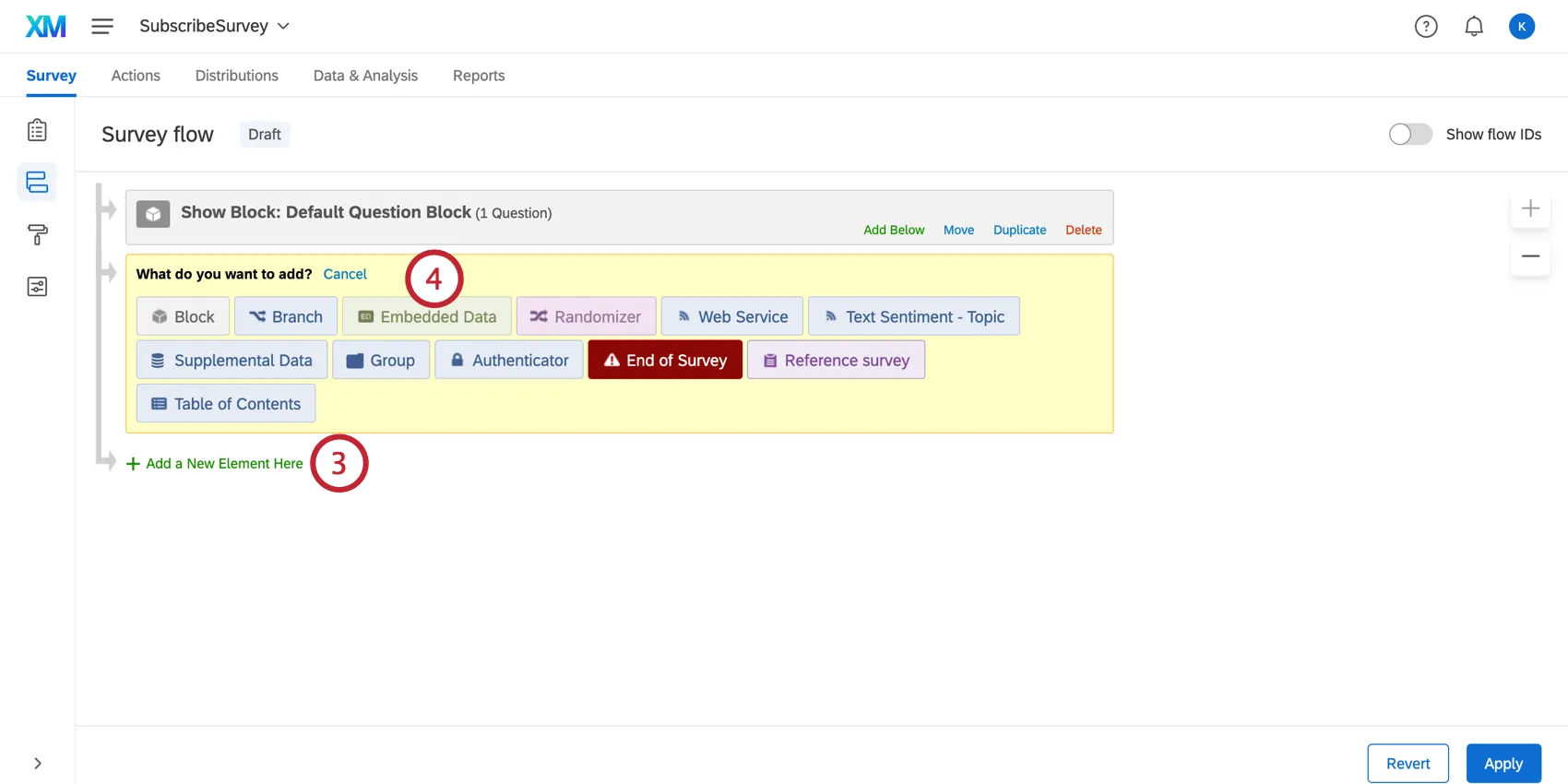 Adding embedded data in the survey flow