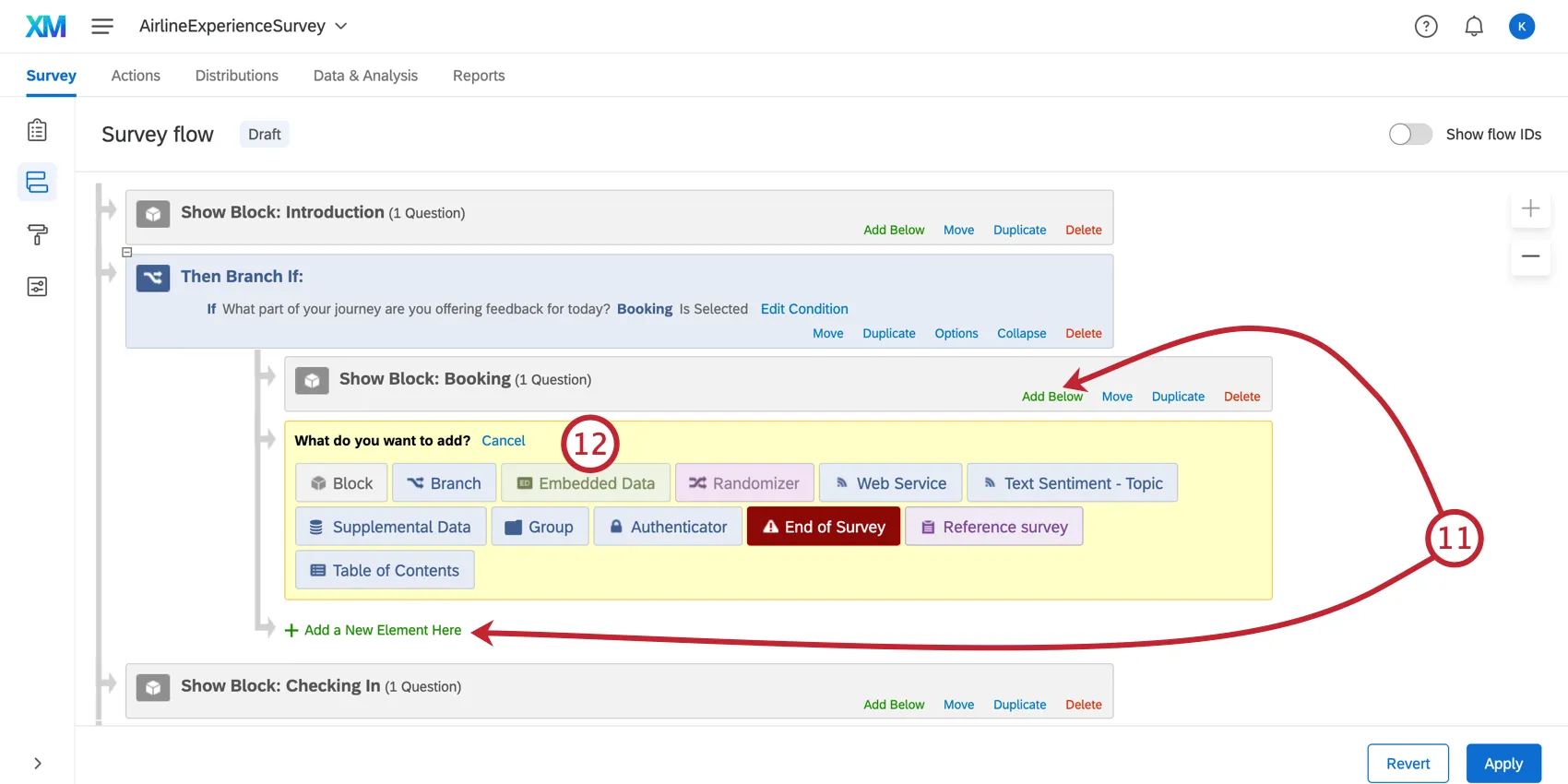 Adding embedded data nested under the stage block