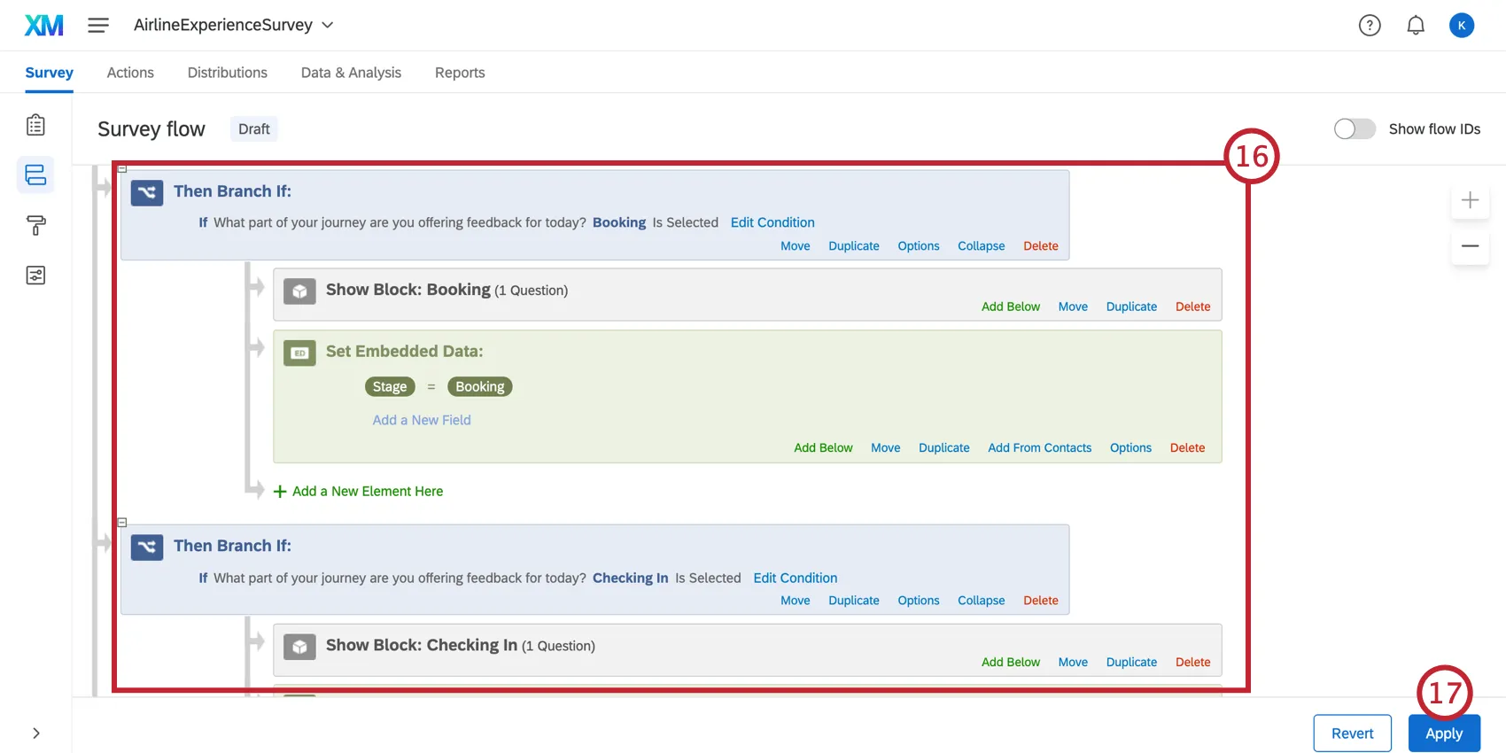 Repitiendo los pasos anteriores para todos los bloques; los bloques y los datos embebidos están todos anidados bajo las ramas correctas