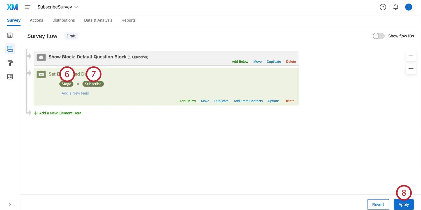 Inputting Stage and the corresponding Value for the embedded data field