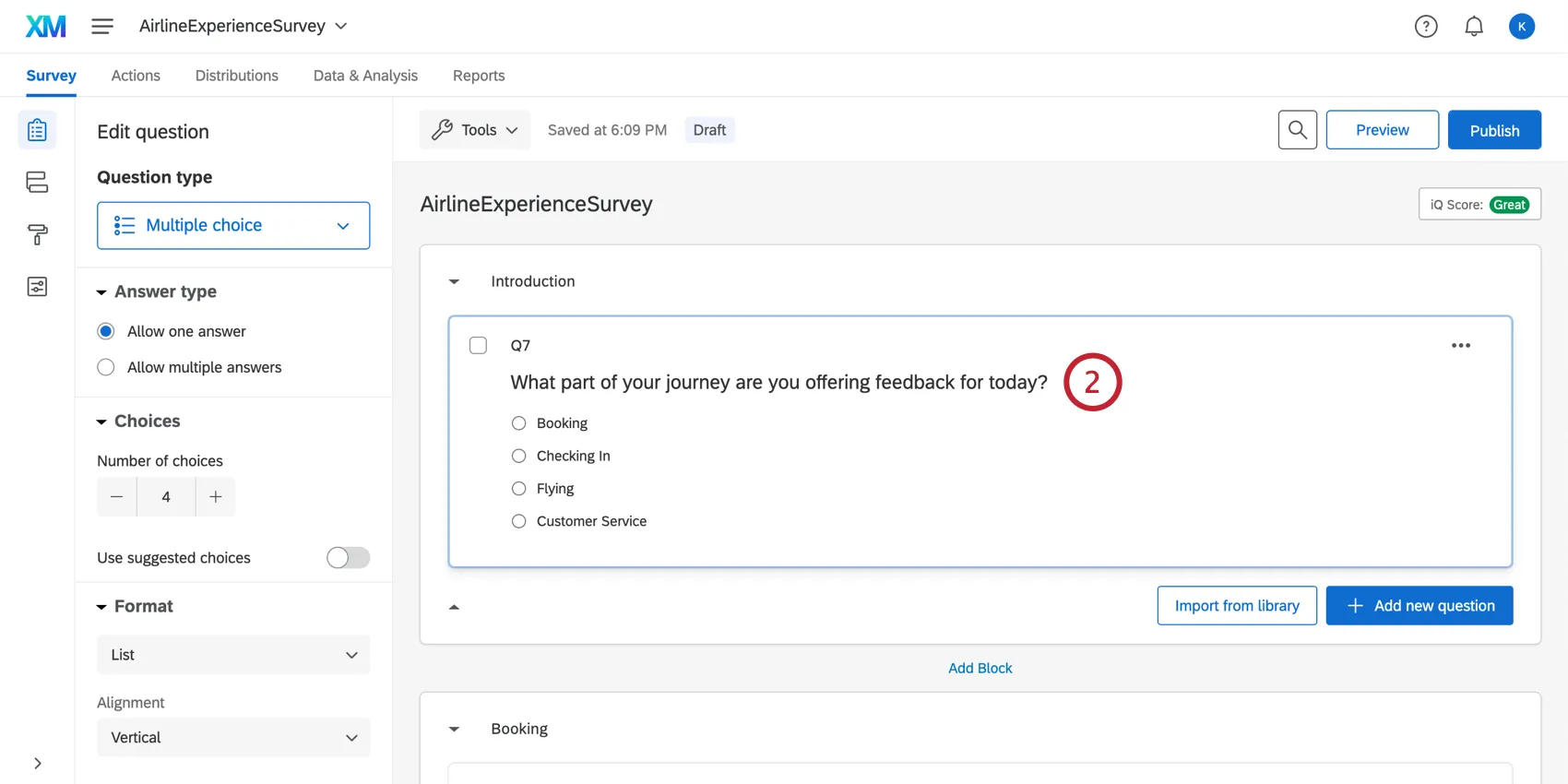 Question in the survey asking for a specific stage