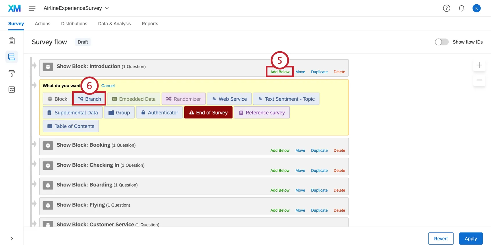 Adding a branch to the survey flow