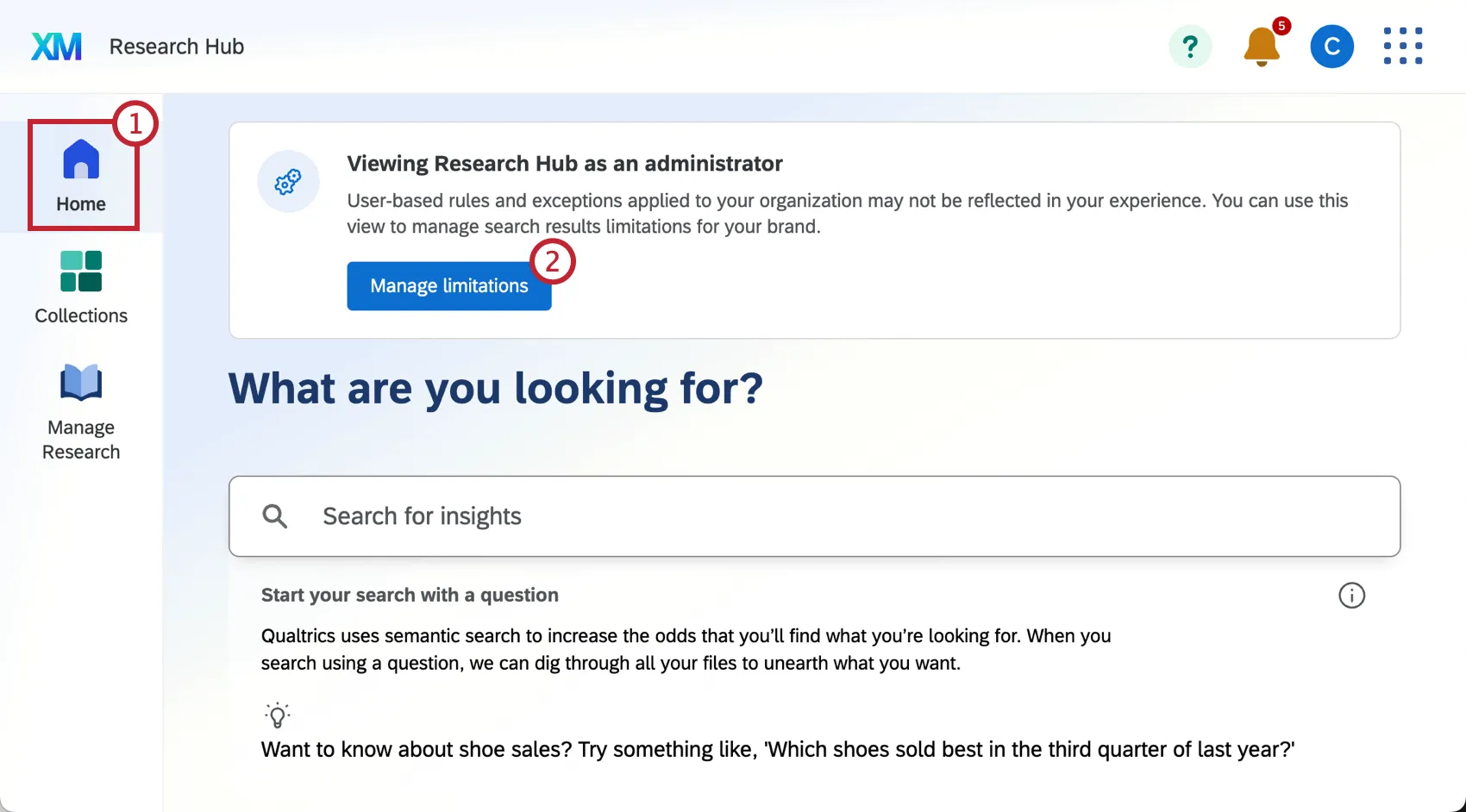 "manage limitations" button within research hub