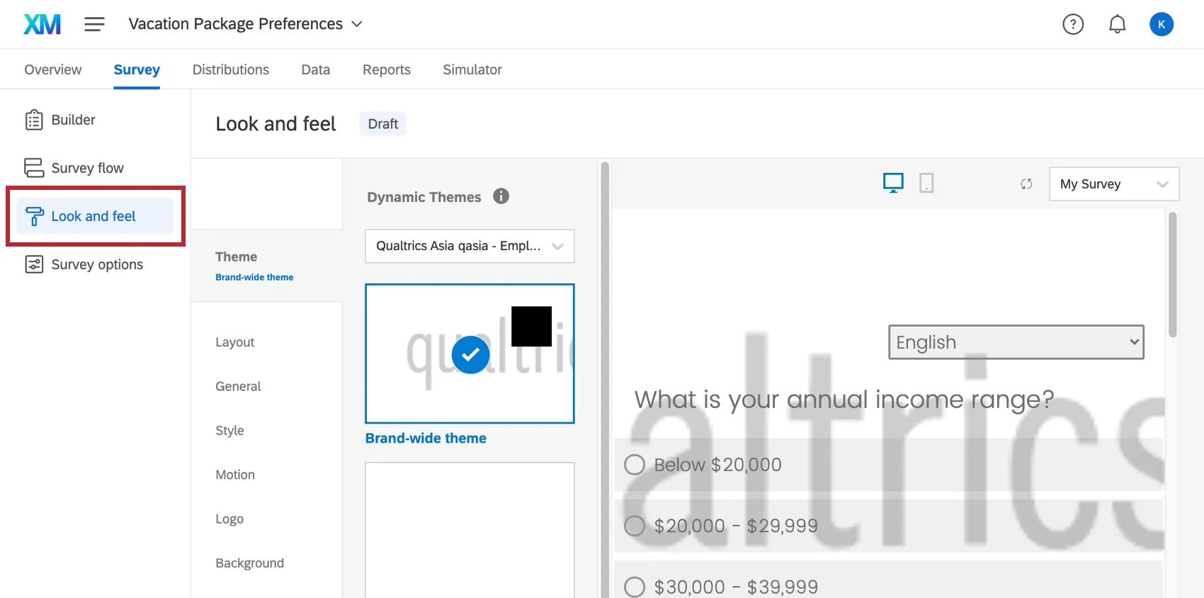 Look & Feel button on toolbar