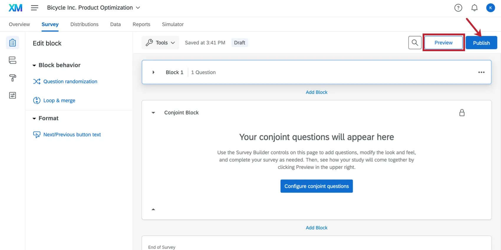 Preview button in blue on upper-right next to green Publish button