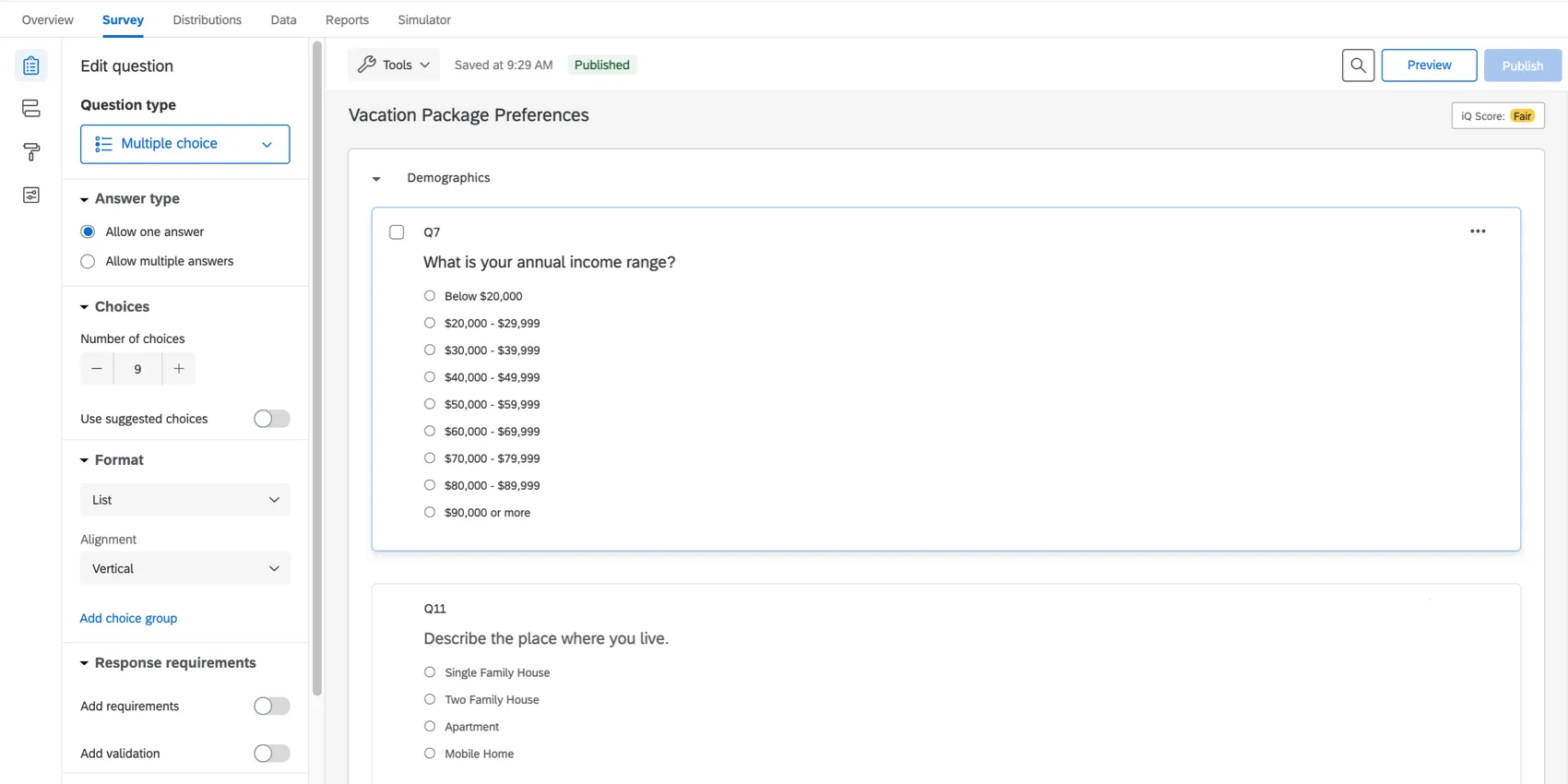 A survey with demographic questions
