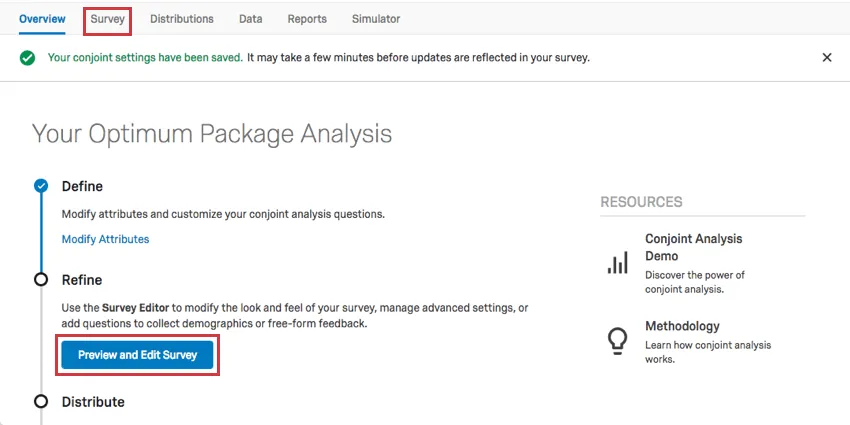 Preview and Edit Survey button in blue