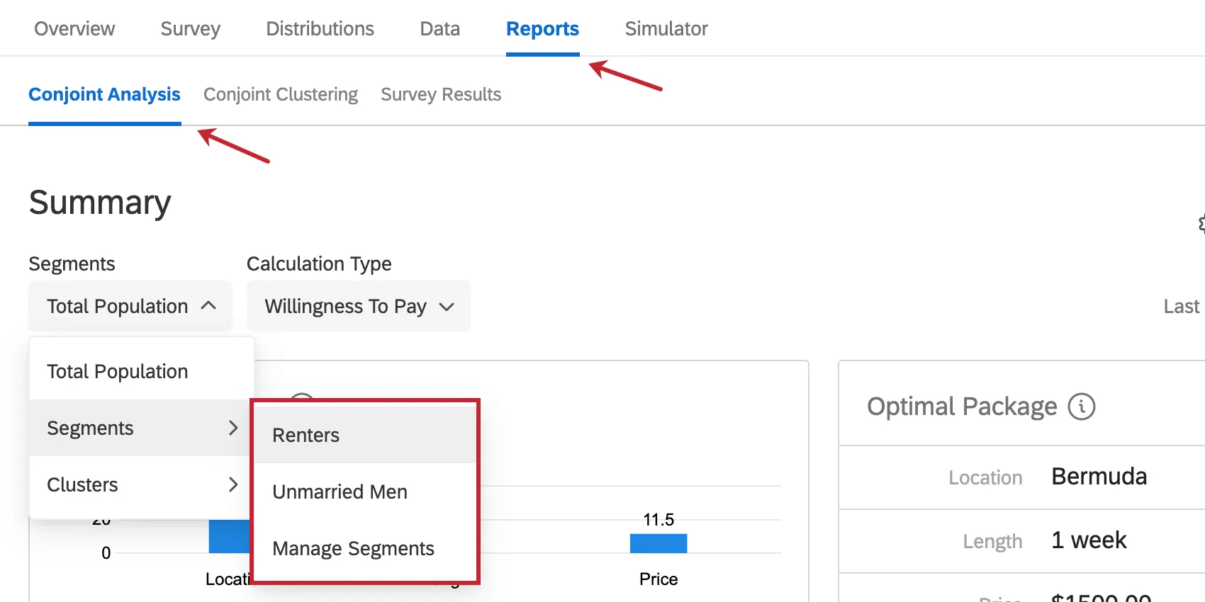 Il menu a tendina Popolazione totale sotto Rapporti
