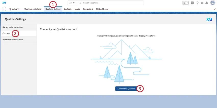 the connect tab of the qualtrics settings section for connecting your accoutns