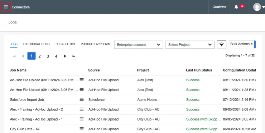 3 horizontal lines upper left of connectors homepage