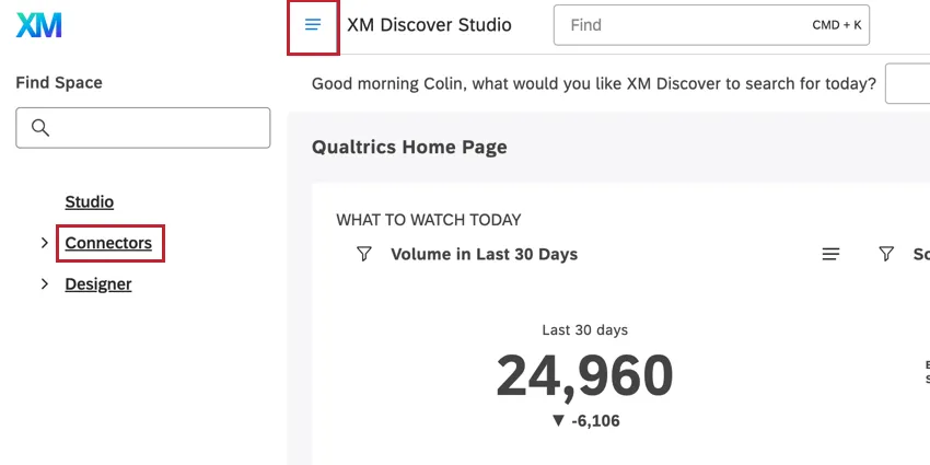 Klicken Sie oben links auf das Navigationsmenü, und wählen Sie Konnektoren.