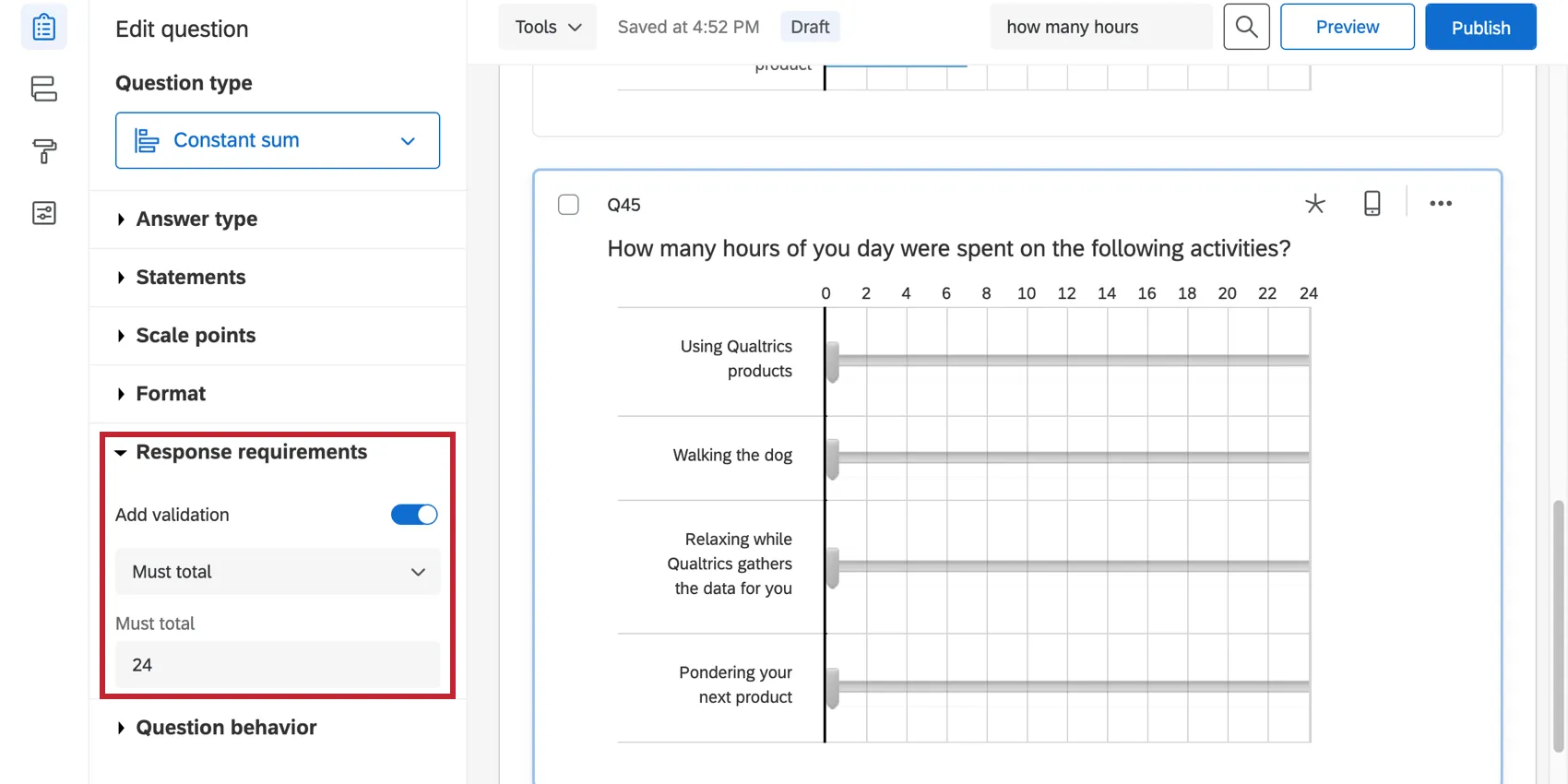 Under validation, must total is set to 24