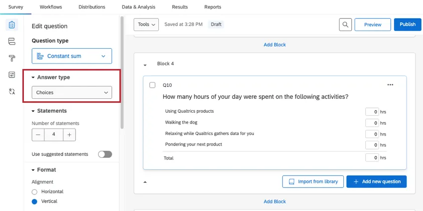 La suma constante está configurada en Opciones y tiene cuadros de texto
