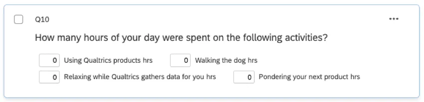 Alignment is set to horizontal and the choices are presented two at a time with boxes next to each single choice