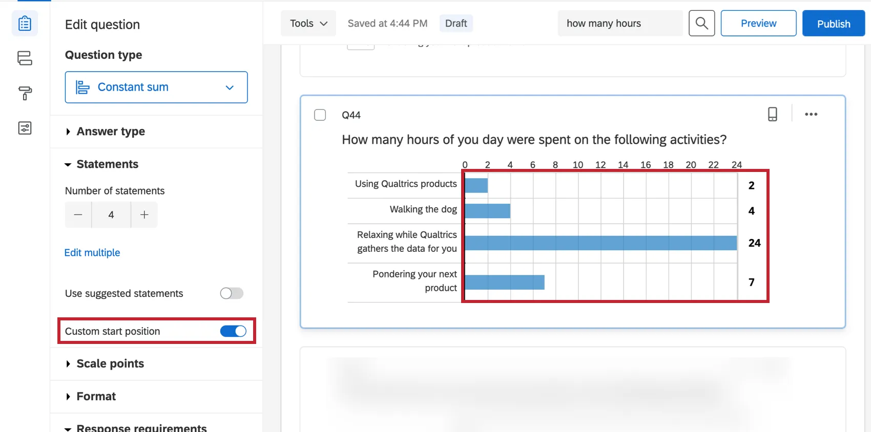 Las barras se ajustan en el editor para mostrar una posición de inicio personalizada