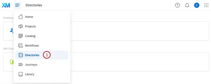 directories button within global navigation menu