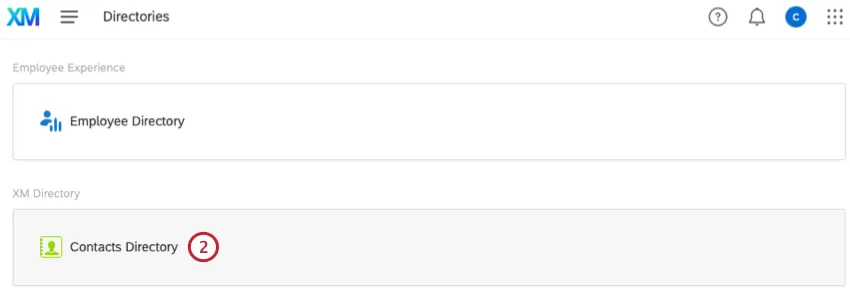 contacts directory within directory menu