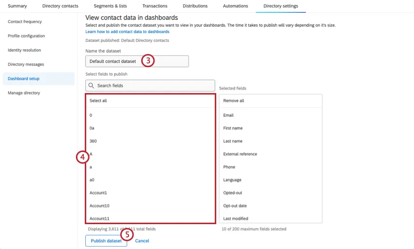 configuration de lensemble de données de contact