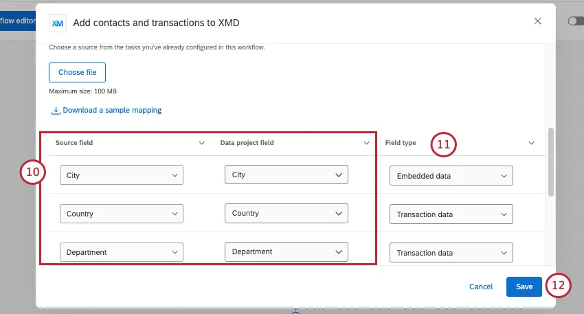 Fields for mapping XM Directory sources and fields